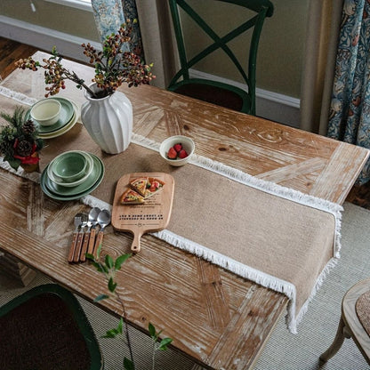 Tafelloper jute 30x180 cm beige eettafel decoratie rustiek boho tafellinnen tafel styling interieur