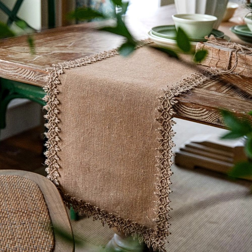 Tafelloper jute 30x180 cm beige eettafel decoratie rustiek boho tafellinnen tafel styling interieur