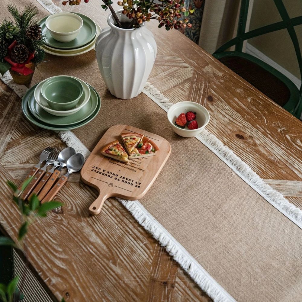 Tafelloper jute 30x180 cm beige eettafel decoratie rustiek boho tafellinnen tafel styling interieur