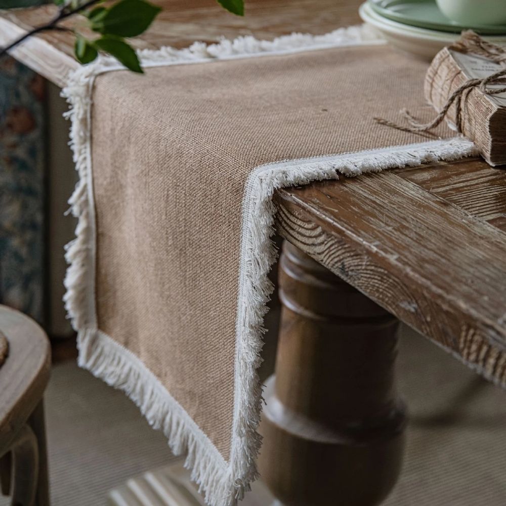 Tafelloper jute 30x180 cm beige eettafel decoratie rustiek boho tafellinnen tafel styling interieur