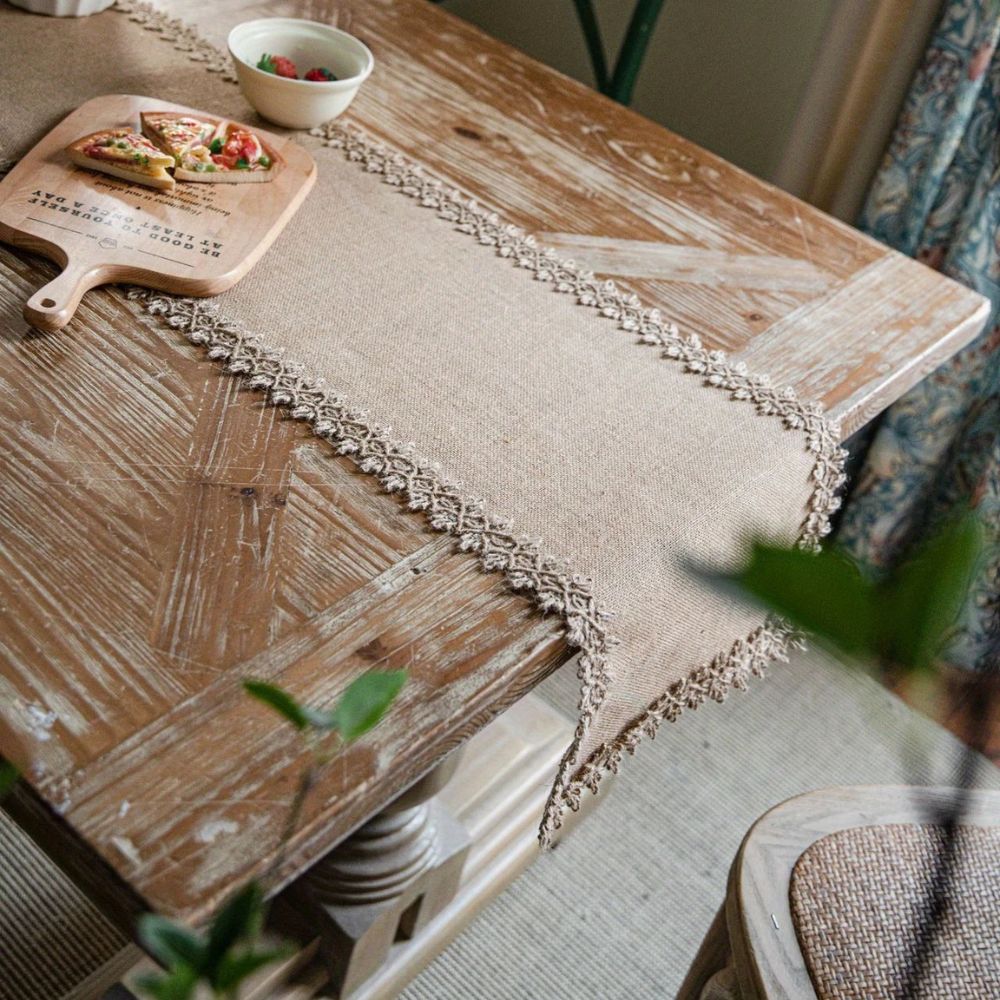 Tafelloper jute 30x180 cm beige eettafel decoratie rustiek boho tafellinnen tafel styling interieur
