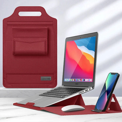 Luxe Laptop Sleeve met Verstelbare Standaard | Ergonomisch PU-Leer Werkstation voor 11-15.6 Inch | Mobiele Kantooroplossing