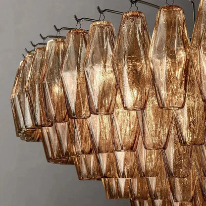 Glazen Kroonluchter Rond Gelaagd Glas Prisma E12 Messing Zwart Nikkel Eetkamer Luxe