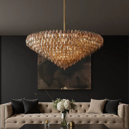 Glazen Kroonluchter Rond Gelaagd Glas Prisma E12 Messing Zwart Nikkel Eetkamer Luxe