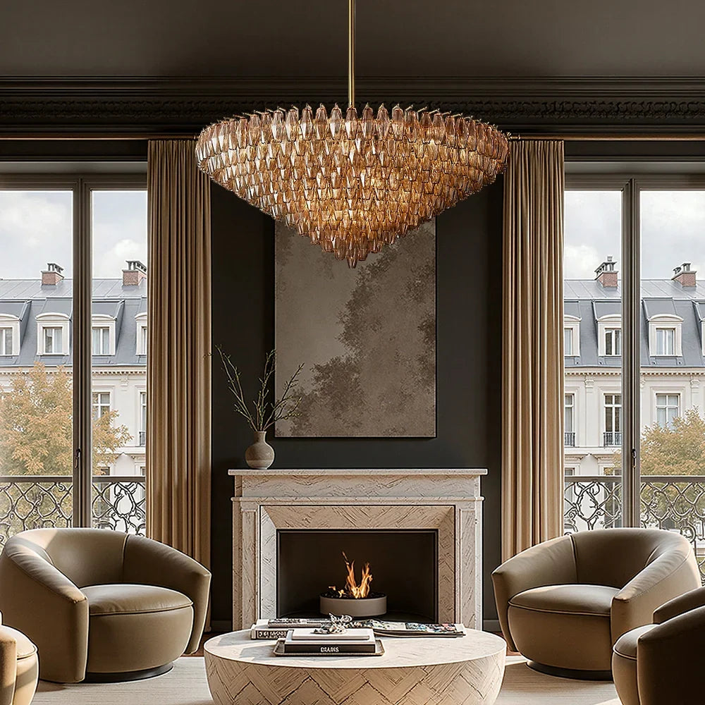 Glazen Kroonluchter Rond Gelaagd Glas Prisma E12 Messing Zwart Nikkel Eetkamer Luxe