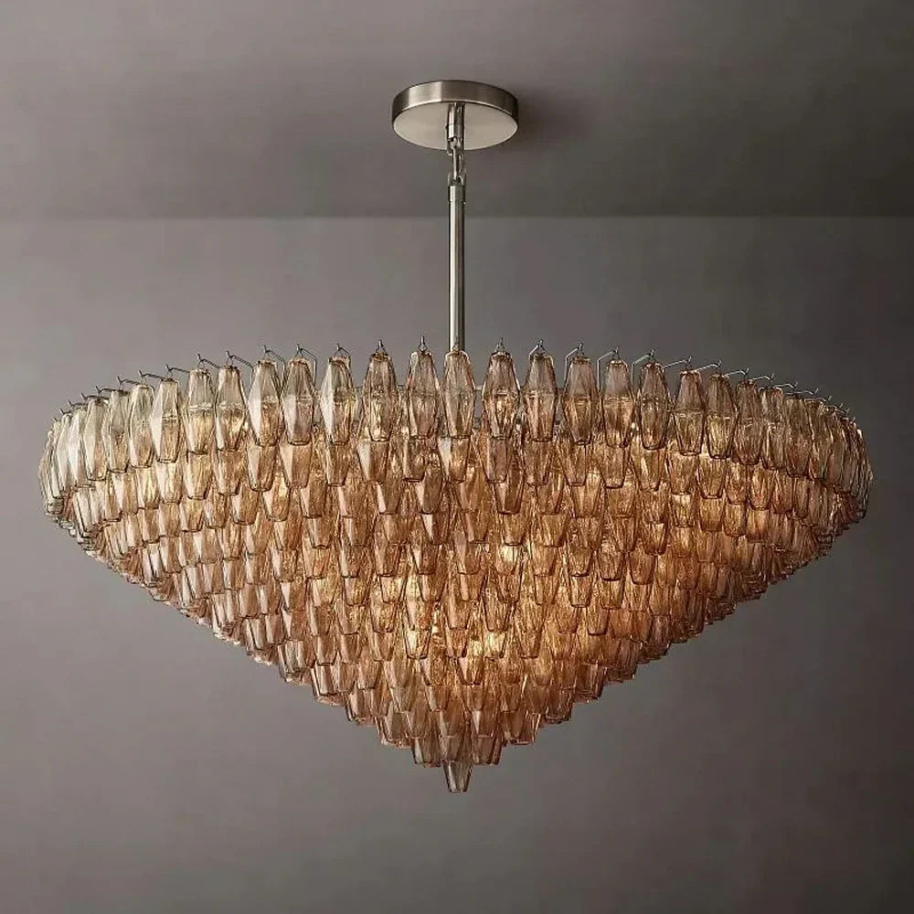 Glazen Kroonluchter Rond Gelaagd Glas Prisma E12 Messing Zwart Nikkel Eetkamer Luxe