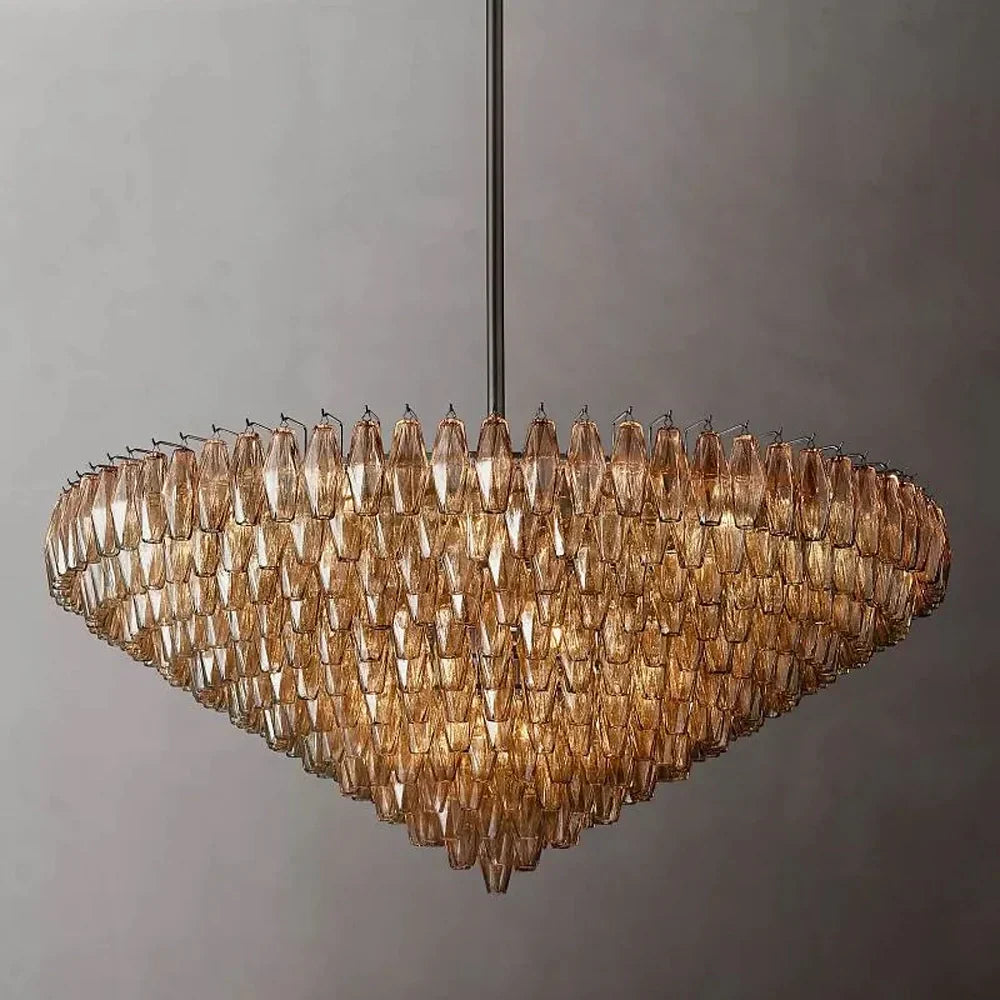 Glazen Kroonluchter Rond Gelaagd Glas Prisma E12 Messing Zwart Nikkel Eetkamer Luxe