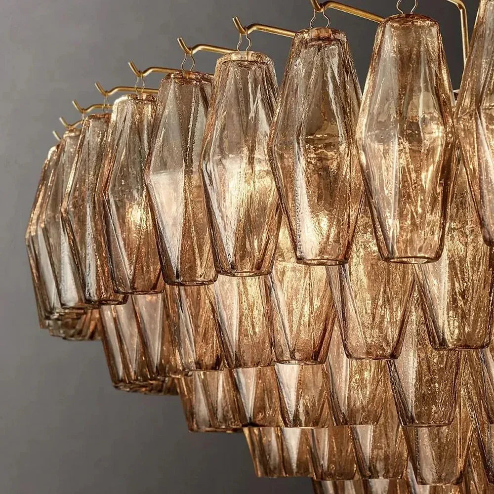 Glazen Kroonluchter Rond Gelaagd Glas Prisma E12 Messing Zwart Nikkel Eetkamer Luxe