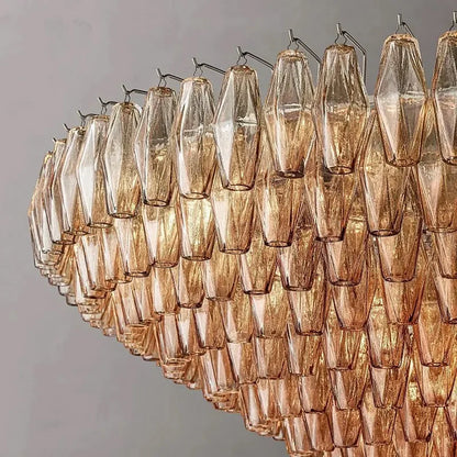 Glazen Kroonluchter Rond Gelaagd Glas Prisma E12 Messing Zwart Nikkel Eetkamer Luxe