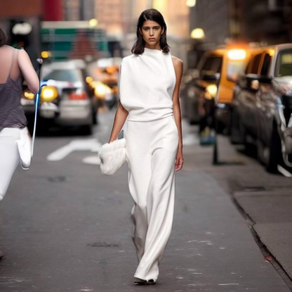Loreva Jumpsuit Asymmetrisch Hoge Kraag Ontbloot Schouder