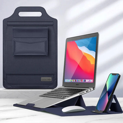 Luxe Laptop Sleeve met Verstelbare Standaard | Ergonomisch PU-Leer Werkstation voor 11-15.6 Inch | Mobiele Kantooroplossing