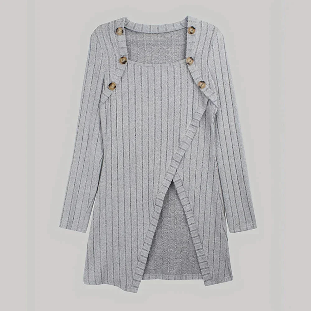 Vrouwelijke Cardigan Zacht Geribbeld Asymmetrisch Model
