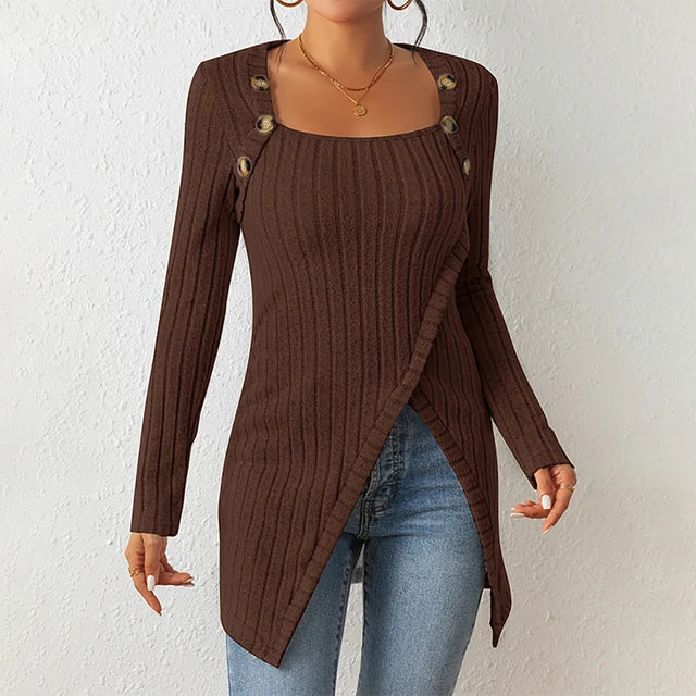 Vrouwelijke Cardigan Zacht Geribbeld Asymmetrisch Model