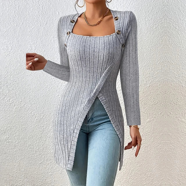 Vrouwelijke Cardigan Zacht Geribbeld Asymmetrisch Model - StudioMarella