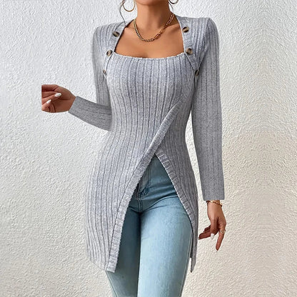 Vrouwelijke Cardigan Zacht Geribbeld Asymmetrisch Model - StudioMarella
