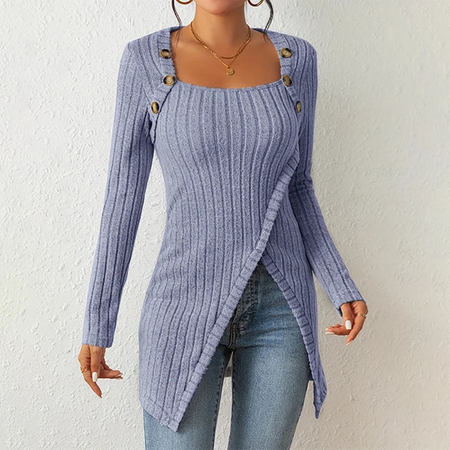 Vrouwelijke Cardigan Zacht Geribbeld Asymmetrisch Model