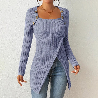 Vrouwelijke Cardigan Zacht Geribbeld Asymmetrisch Model