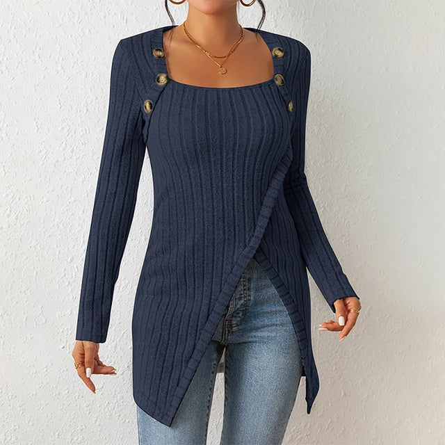 Vrouwelijke Cardigan Zacht Geribbeld Asymmetrisch Model