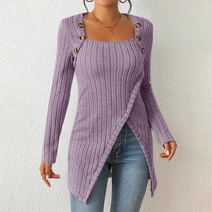 Vrouwelijke Cardigan Zacht Geribbeld Asymmetrisch Model