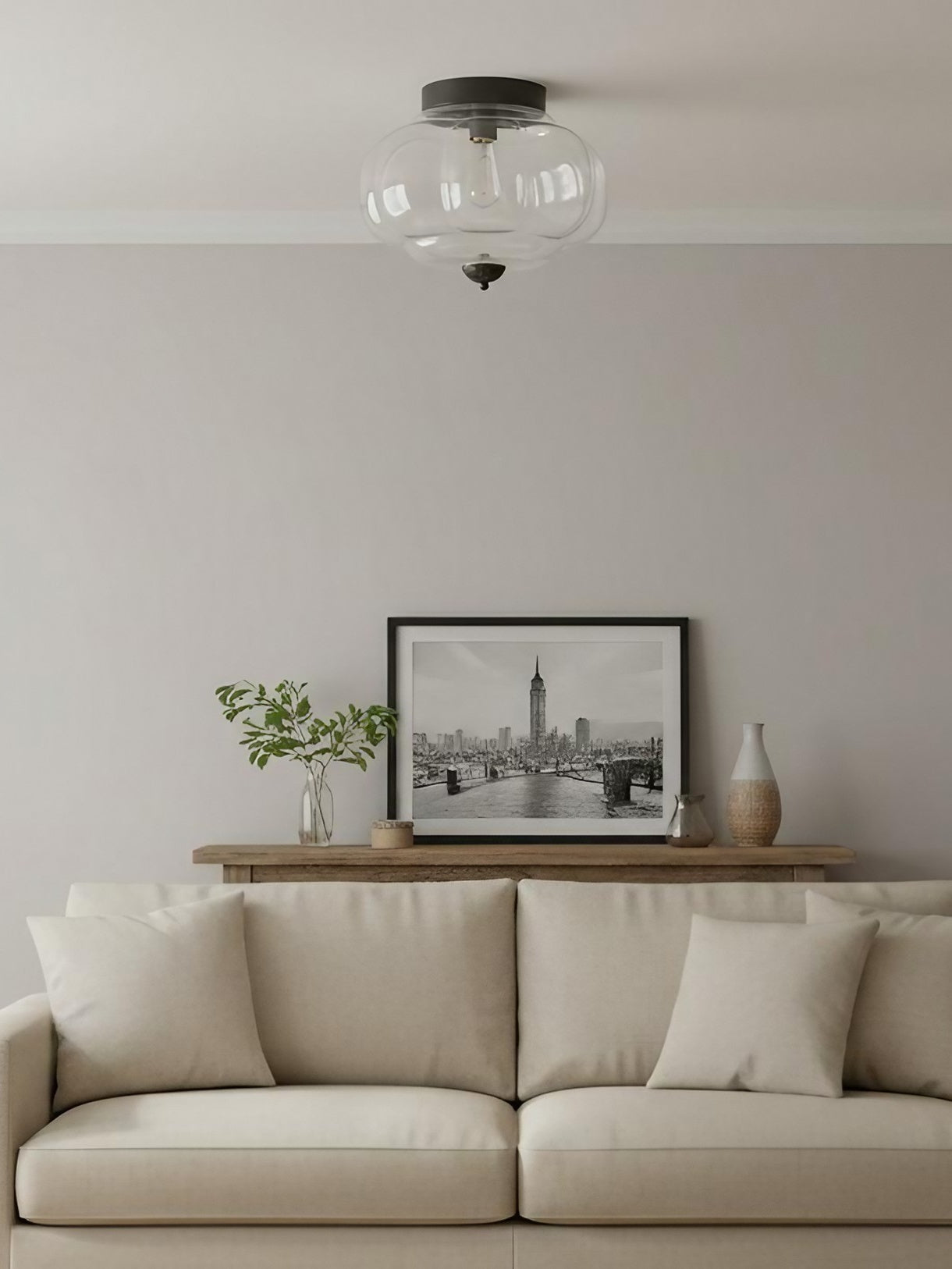 Retro Plafondlamp met Melkglazen Kap – Verfijnde Semi-Flush Mount Verlichting voor Moderne Interieurs