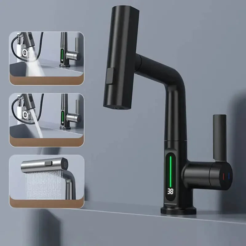 Keukenkraan Digitaal Display Temperatuurregeling Uittrekbaar RVS Messing Modern Keuken