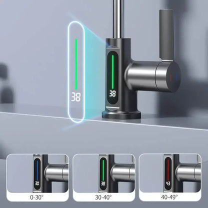 Keukenkraan Digitaal Display Temperatuurregeling Uittrekbaar RVS Messing Modern Keuken