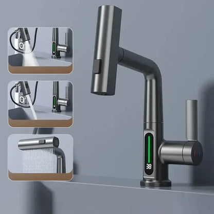 Keukenkraan Digitaal Display Temperatuurregeling Uittrekbaar RVS Messing Modern Keuken