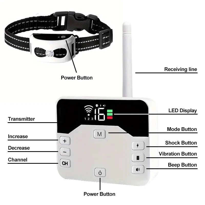 Draadloze Omheiningshalter & Trainingsband 2-in-1 – Waterbestendig & Oplaadbaar Hondentrainingsysteem met 300 Meter Bereik