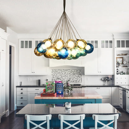 Moderne cluster hanglamp met multicolor glazen bollen – design kroonluchter met 12 19 25 of 50 lichtpunten