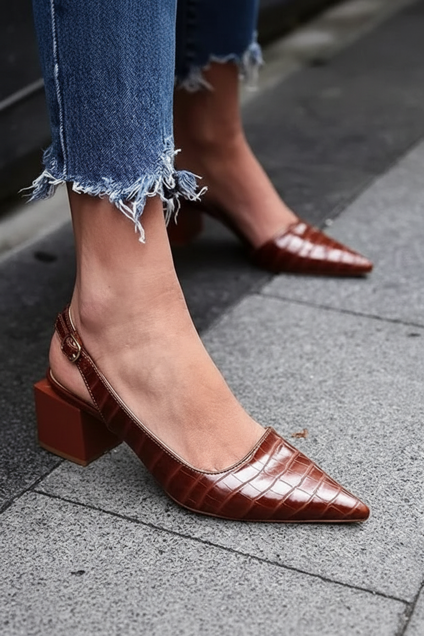Cognac slingback pump lifestyle