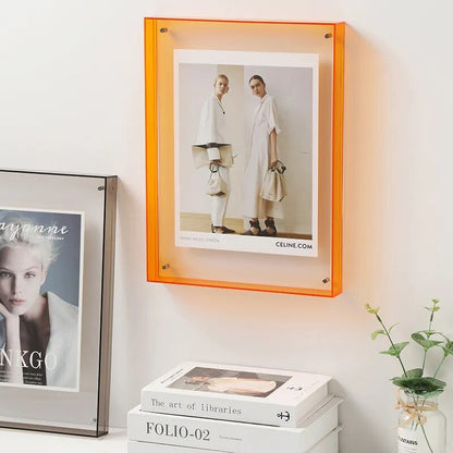 Acryl Fotolijst Gekleurd Transparant Oranje Wand Tafel Display Frame Moderne Fotohouder Poster Lijst Interieur Decoratie