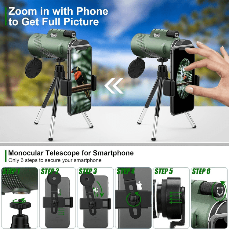 Compacte Ultra-Zoom Monoculair met HD-lens – Lichtgewicht Telescoop voor Vogels Kijken, Wandelen & Sportevenementen