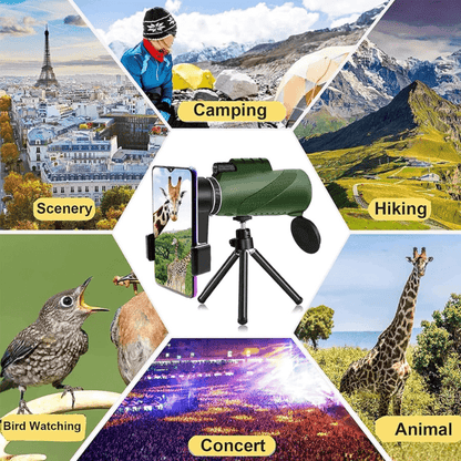 Compacte Monoculaire Verrekijker met HD-lens en Smartphone-adapter voor Wandelen, Vogels Spotten en Sportevenementen