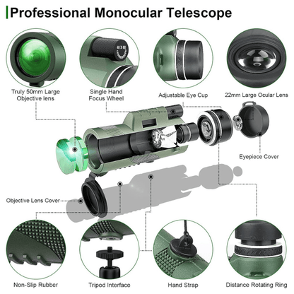 Compacte Monoculaire Verrekijker met HD-lens en Smartphone-adapter voor Wandelen, Vogels Spotten en Sportevenementen