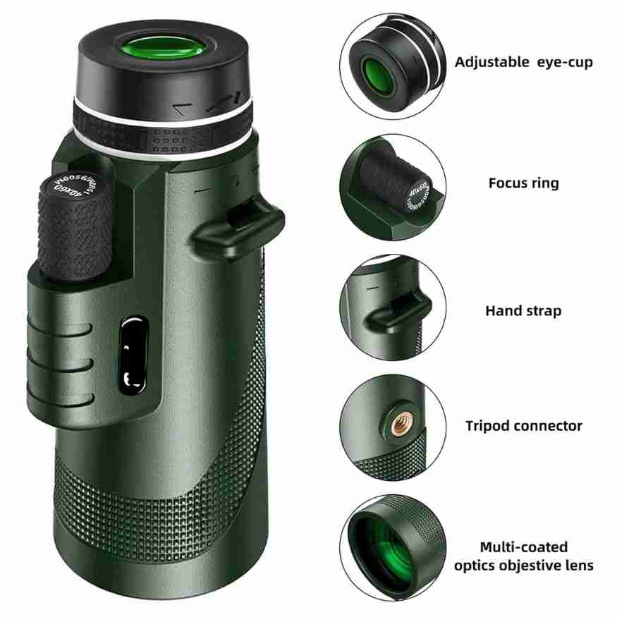 Compacte Monoculaire Verrekijker met HD-lens en Smartphone-adapter voor Wandelen, Vogels Spotten en Sportevenementen