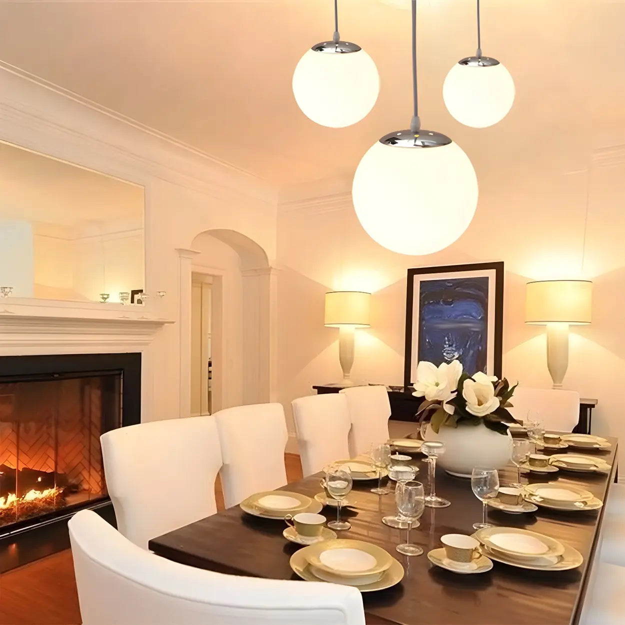 Moderne Witte Globe Hanglamp van Glas met Ronde Bolvorm in Diverse Maten voor Eetkamer en Woonkamer