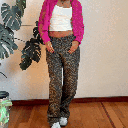 Dames Jeans Luipaard Print Hoge Taille Wijde Pijpen