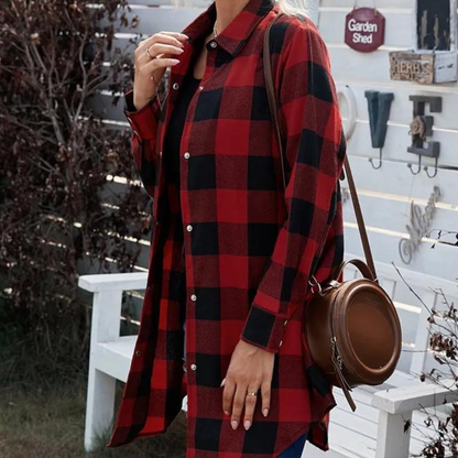 Cora- Modieus Geruit Overhemd in de kleur Oranje voor dames in stijl ideaal voor de herfst.