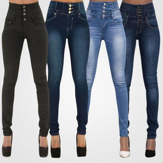 Hoge Taille Jeans Dames Slim Fit Donkerblauw Denim - StudioMarella