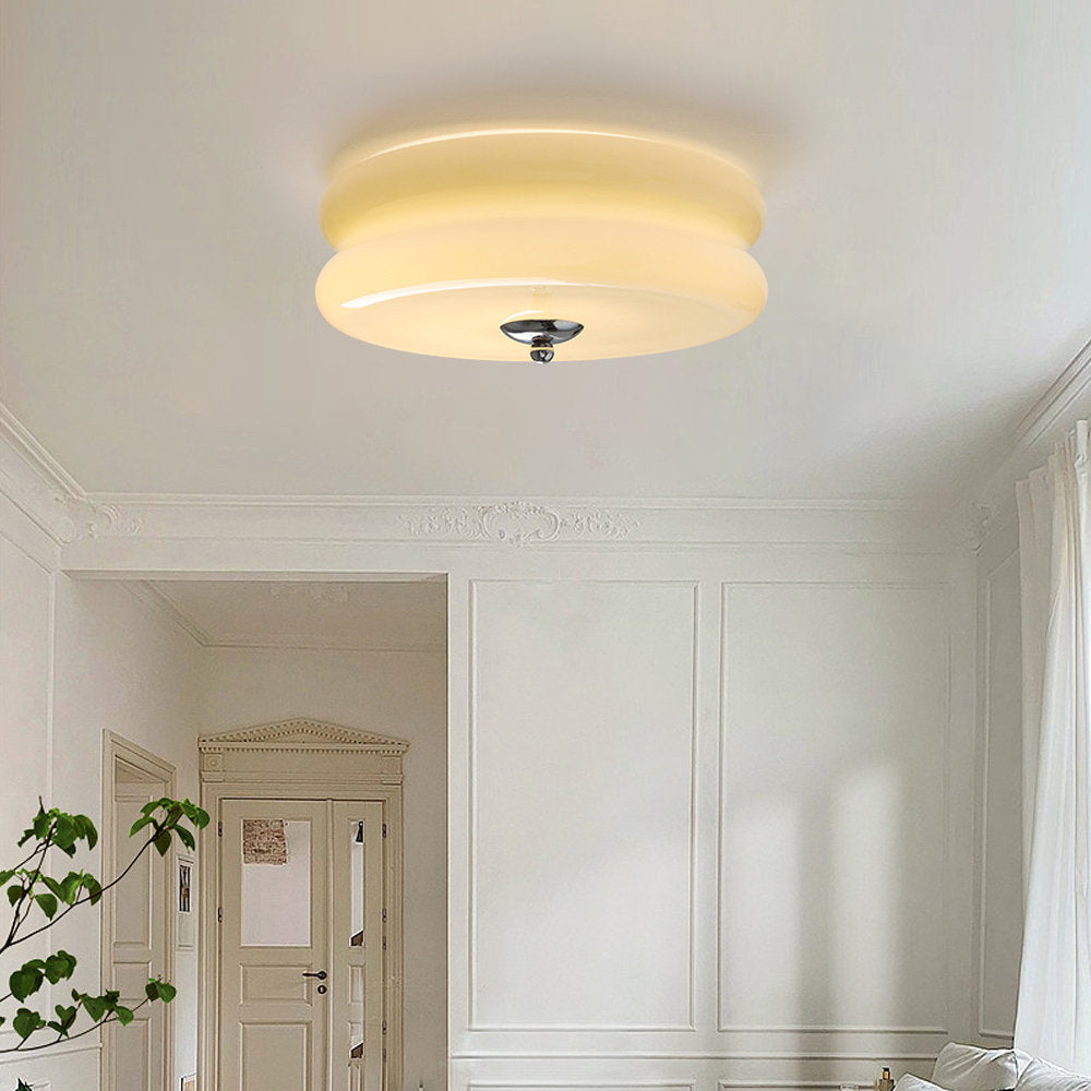 LED plafondlamp glas metaal crème 13 cm slaapkamer woonkamer art deco plafondverlichting rond warm licht neutraal licht wit licht