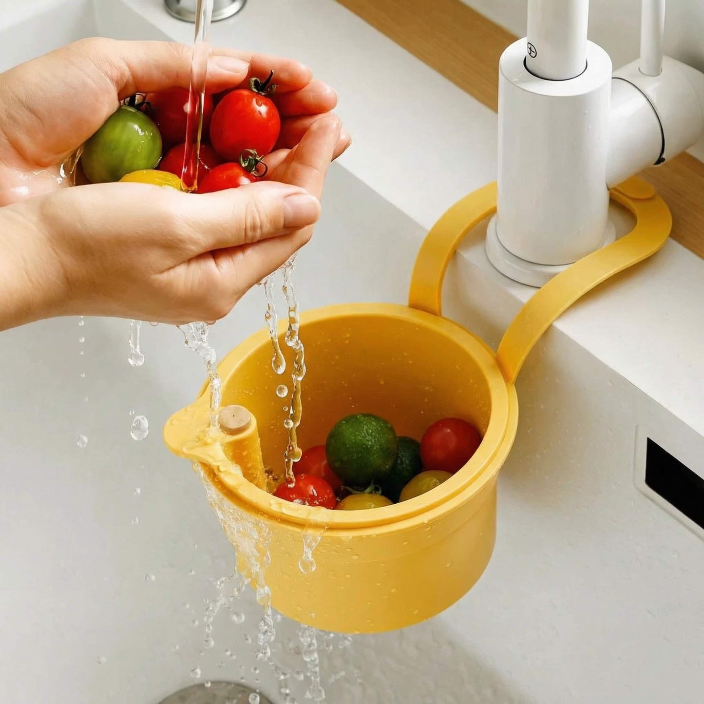 Hangend Afdruipmandje Keuken 2-Delig Filter Klik-Systeem PP BPA-vrij 20x14x13cm Groente Fruit Afgieten Aanrecht Gootsteen Filtermand Kraanrek