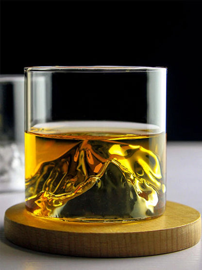 Japans Whisky Glas met 3D Bergrelief 200ml - Hittebestendig Kristalglas met Houten Geschenkdoos - Uniek Geografisch Design voor Whisky Liefhebbers