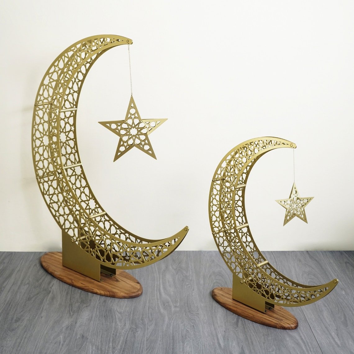 Islamitische Maan & Ster Wanddecoratie — Metalen Ramadan Ornament in Goud of Zwart