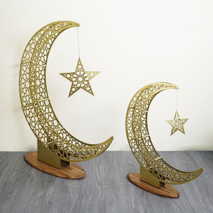 Islamitische Maan & Ster Wanddecoratie — Metalen Ramadan Ornament in Goud of Zwart