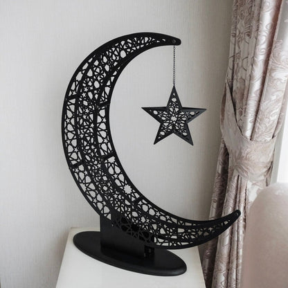 Islamitische Maan & Ster Wanddecoratie — Metalen Ramadan Ornament in Goud of Zwart