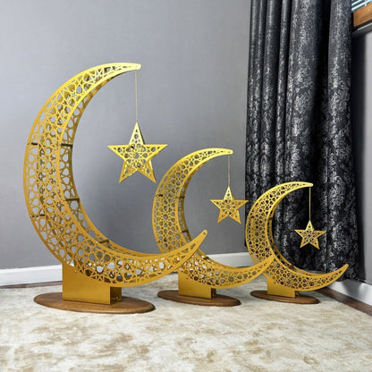 Islamitische Maan & Ster Wanddecoratie — Metalen Ramadan Ornament in Goud of Zwart