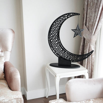 Islamitische Maan & Ster Wanddecoratie — Metalen Ramadan Ornament in Goud of Zwart