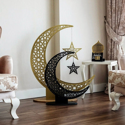 Islamitische Maan & Ster Wanddecoratie — Metalen Ramadan Ornament in Goud of Zwart