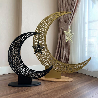 Islamitische Maan & Ster Wanddecoratie — Metalen Ramadan Ornament in Goud of Zwart