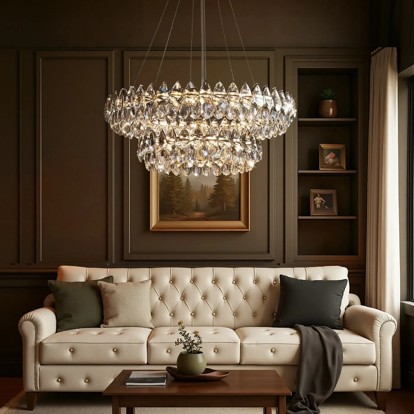 Kristallen Kroonluchter Dubbele Ring Waterdruppel LED Chroom Modern Woonkamer Eetkamer Luxe